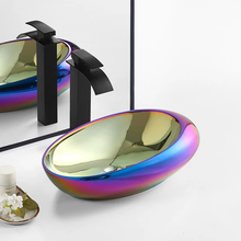 Загрузить изображение в средство просмотра галереи, Unique design hotel decor oval ceramic bathroom vessel sink hand wash art basin
