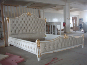 Bed Frame White and Gold Bedroom Furniture, Strong Wooden Home Furniture Antique FOSHAN Solid Wood Tufted Haoyu 180*200 CN;GUA