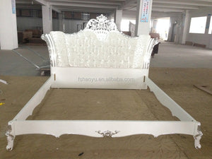 Bed Frame White and Gold Bedroom Furniture, Strong Wooden Home Furniture Antique FOSHAN Solid Wood Tufted Haoyu 180*200 CN;GUA