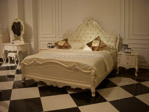 Bed Frame White and Gold Bedroom Furniture, Strong Wooden Home Furniture Antique FOSHAN Solid Wood Tufted Haoyu 180*200 CN;GUA