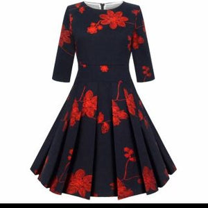 Womens Ladies Authentic from original designer Floral Vintage 3/4 Sleeves Casual Cocktail Dress