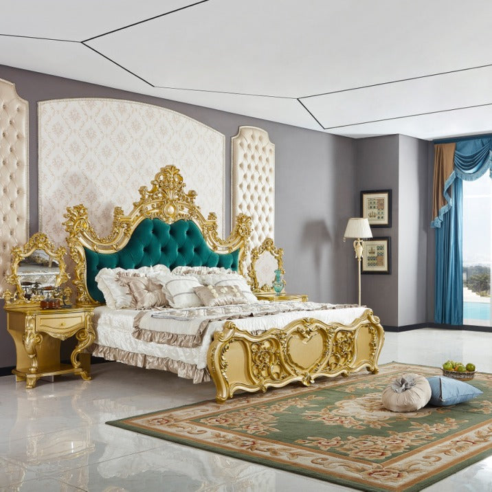 cama luxury bedroom set king size solid wood bed frames gold European luxury wooden bed other beds with wardrobe