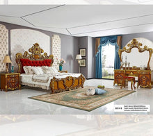 Cargar imagen en el visor de la galería, Luxury bedroom set king size solid wood bed frames gold European luxury wooden bed
