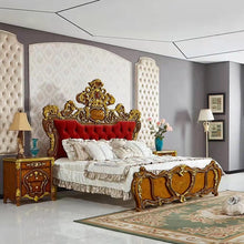 Cargar imagen en el visor de la galería, Luxury bedroom set king size solid wood bed frames gold European luxury wooden bed
