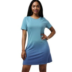 Casual Round Collar Short Sleeve Gradient Color Women Dress