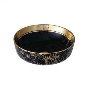 Ceramic Wash Basin Table Top Black and Gold Edition Dragon