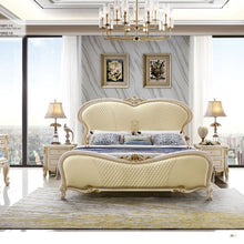 Load image into Gallery viewer, Antique leather headboards with night stands and dressing table luxury king size bed
