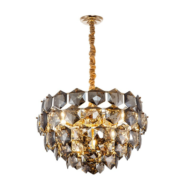 Contemporary design home decorative round grey crystal gold pendant lights hotel luxury modern