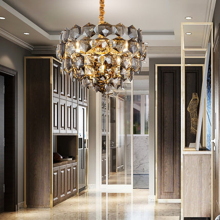 Contemporary design home decorative round grey crystal gold pendant lights hotel luxury modern