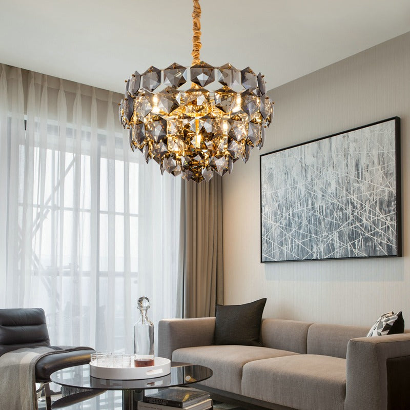 Contemporary design home decorative round grey crystal gold pendant lights hotel luxury modern