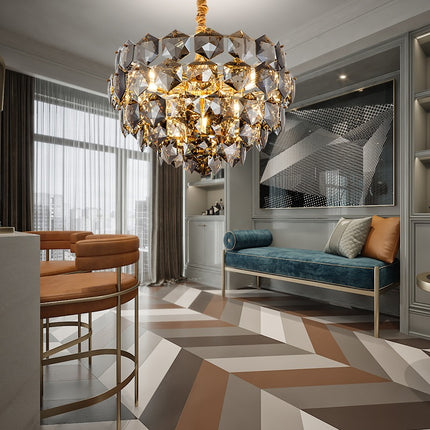 Contemporary design home decorative round grey crystal gold pendant lights hotel luxury modern