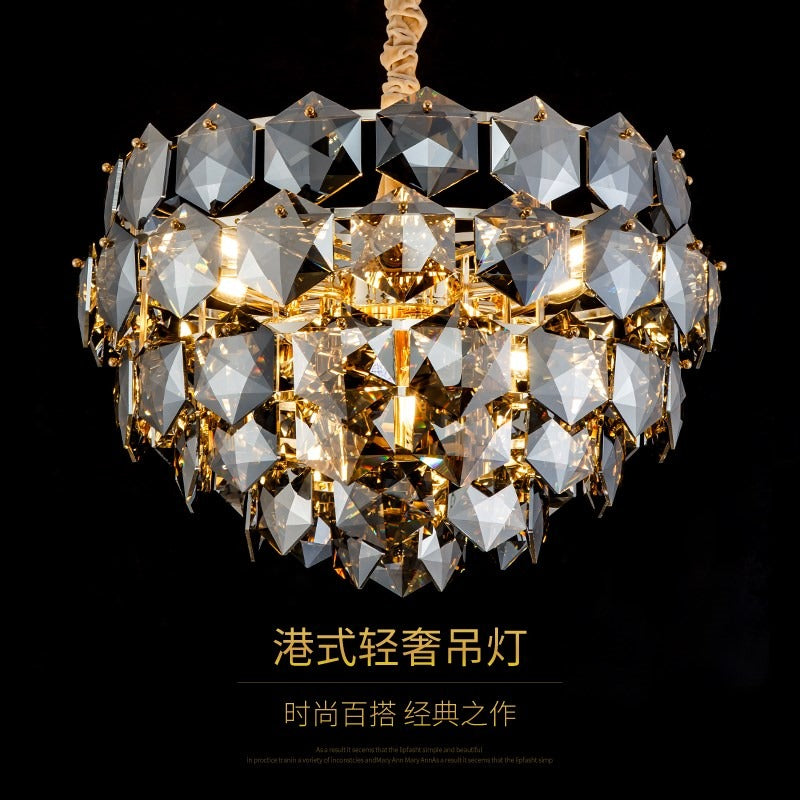 Contemporary design home decorative round grey crystal gold pendant lights hotel luxury modern