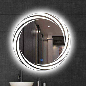Round Led Light Mirror with Antifog Tri color Time Date 60cm Waterproof led Light