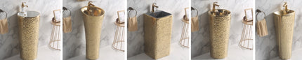 Golden Zenith Porcelain Pedestal Basin Luxury Sculptural Design Washbasin