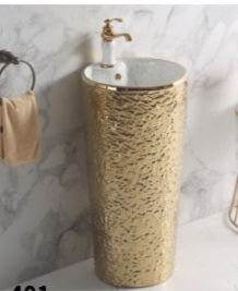 Golden Zenith Porcelain Pedestal Basin Luxury Sculptural Design Washbasin