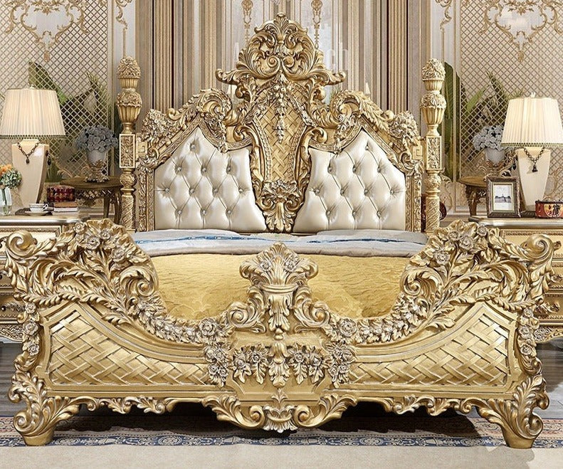 European Classic Solid Wood Royal Bedroom Furniture Set King Queen Size Bedroom Set Furniture