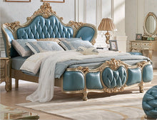 Load image into Gallery viewer, European king size classic wooden craving villa genuine leather bedroom furniture
