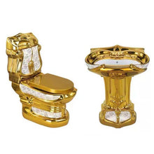 Загрузить изображение в средство просмотра галереи, Royal Palace Vintage Ceramic Golden Toilet Bowl Luxury Gold Plated with Pedestal
