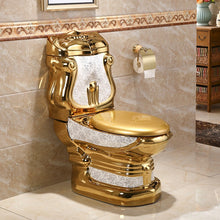 Загрузить изображение в средство просмотра галереи, Royal Palace Vintage Ceramic Golden Toilet Bowl Luxury Gold Plated with Pedestal
