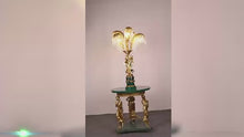 Cargar y reproducir el video en el visor de la galería, Retro Luxury Full Copper Angels Marble Base Desk Light Bedroom Living Room Led Brass Table Lamp
