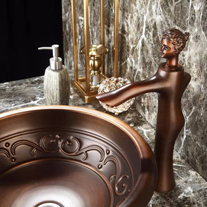 Metal Beauty Women Face Shaped Washbasin Faucet Health Water Sink Tap Rose Gold