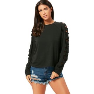 Ripped Raglan Long Sleeve T-shirt Sweater