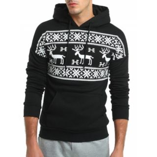 Hooded Snow and Reindeer Print Fleece Hoodie