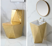 Load image into Gallery viewer, Luxury Toilet Bowl with Wash Basin Gold Zebra Design
