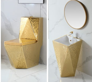 Luxury Toilet Bowl with Wash Basin Gold Zebra Design