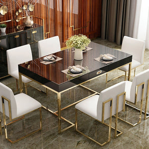 Family dining room furniture modern classic design simple modern tempered glass dining table