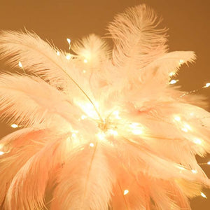 Feather Table Lamp Romantic Feather Lampshade LED Night Lamp for Bedroom Wedding Decorative Lights