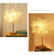 Загрузить изображение в средство просмотра галереи, Feather Table Lamp Romantic Feather Lampshade LED Night Lamp for Bedroom Wedding Decorative Lights
