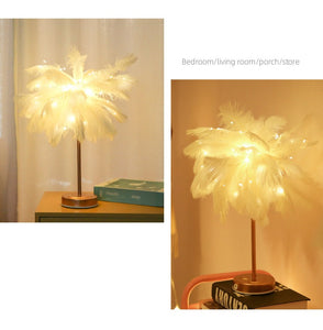 Feather Table Lamp Romantic Feather Lampshade LED Night Lamp for Bedroom Wedding Decorative Lights