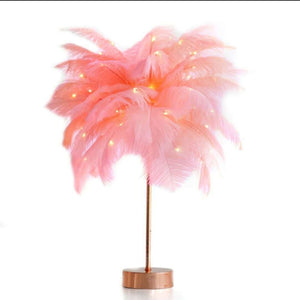 Feather Table Lamp Romantic Feather Lampshade LED Night Lamp for Bedroom Wedding Decorative Lights