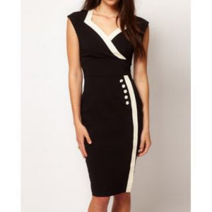 Women Ladies Authentic from original Designer Bodycon Sleeveless Spliced Color Black Dress Sexy