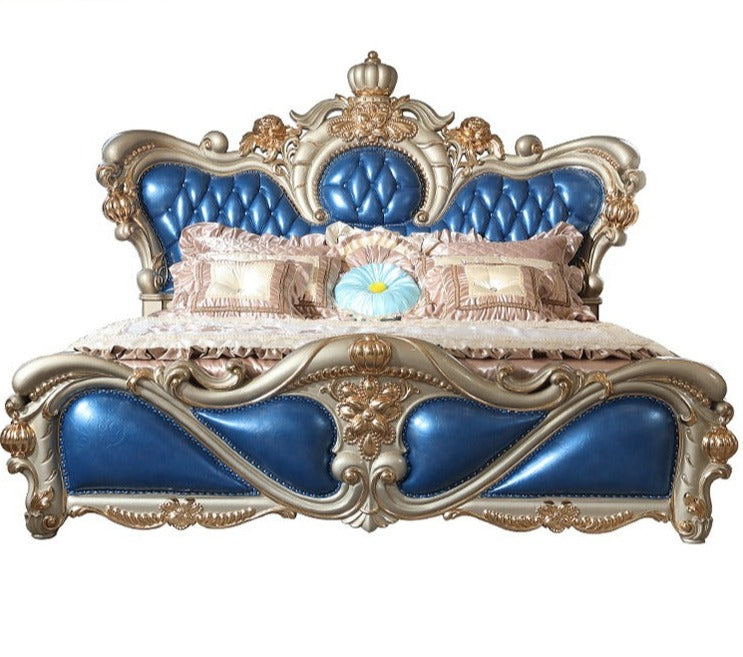 french European king leather bed, bedroom furniture set luxury king size bedroom furniture