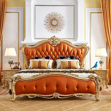 Cargar imagen en el visor de la galería, Genuine Leather Headboards with Night Stands and Dressing Table Luxury King Size Bed Hotel Bedroom Set Hotel Furniture European
