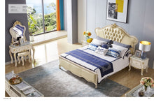 Load image into Gallery viewer, genuine leather headboards with night stands and dressing table luxury king size bed
