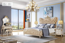 Load image into Gallery viewer, genuine leather headboards with night stands and dressing table luxury king size bed
