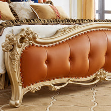 Загрузить изображение в средство просмотра галереи, Genuine Leather Headboards with Night Stands and Dressing Table Luxury King Size Bed Hotel Bedroom Set Hotel Furniture European
