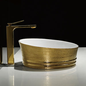 Golden electroplating modern round luxury lavabo bathroom ceramic vessel sink bowl gold plated hand wash basin