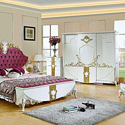 Luxury king size solid wood bed frames gold European luxury wooden bed with wardrobe