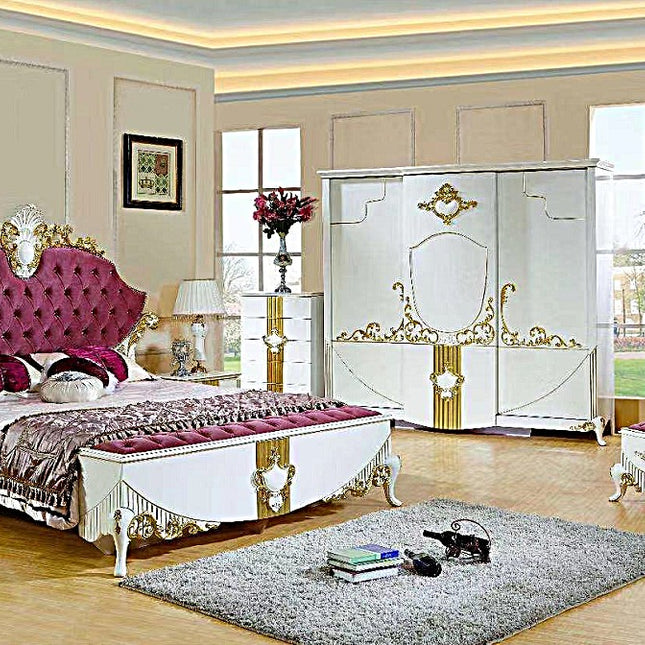 Luxury king size solid wood bed frames gold European luxury wooden bed with wardrobe