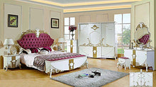 Load image into Gallery viewer, Luxury king size solid wood bed frames gold European luxury wooden bed with wardrobe
