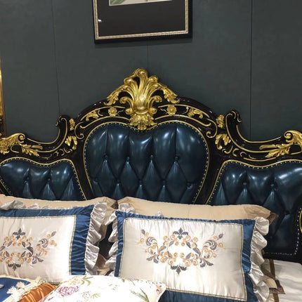 Hochwertiges Schlafzimmermöbel-Set, Holz, goldfarben, Kingsize-Bett, Wandbett, europäisches Massivholz, 1382 