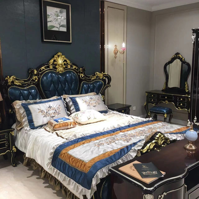 Good Quality Bedroom Furniture Set Wooden Gold Foil Color King Size Bed Wall Bed European Solid Wood 1382