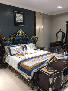 Good Quality Bedroom Furniture Set Wooden Gold Foil Color King Size Bed Wall Bed European Solid Wood 1382