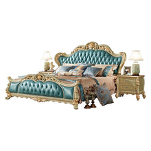 Загрузить изображение в средство просмотра галереи, good quality elegant bedroom set furniture luxury wooden blue leather master furniture bedroom
