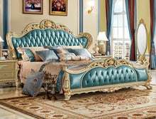 Загрузить изображение в средство просмотра галереи, good quality elegant bedroom set furniture luxury wooden blue leather master furniture bedroom
