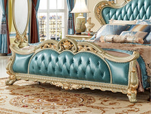 Load image into Gallery viewer, good quality elegant bedroom set furniture luxury wooden blue leather master furniture bedroom
